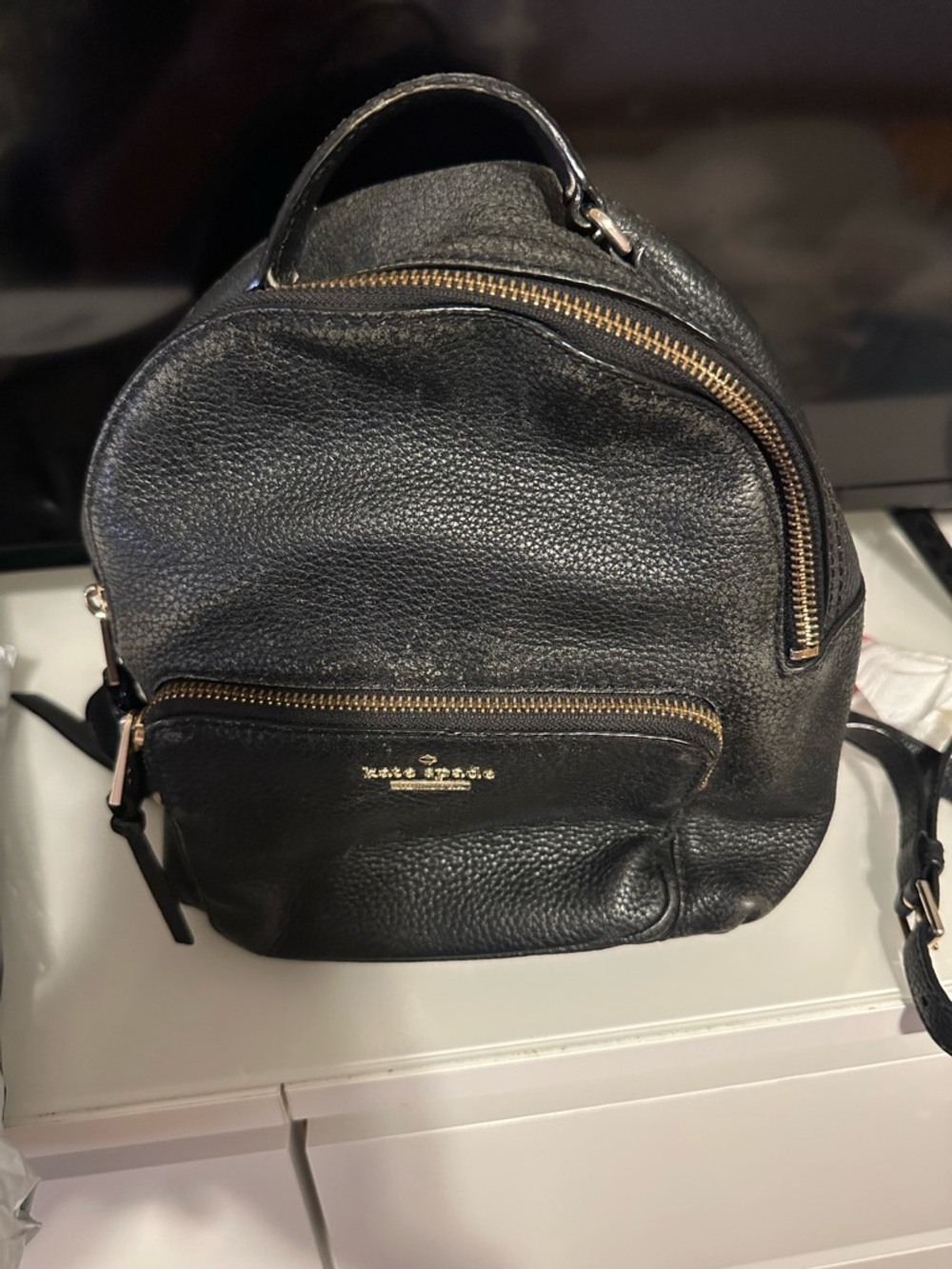 kate spade Black Pebbled Leather Mini Backpack with Hardware